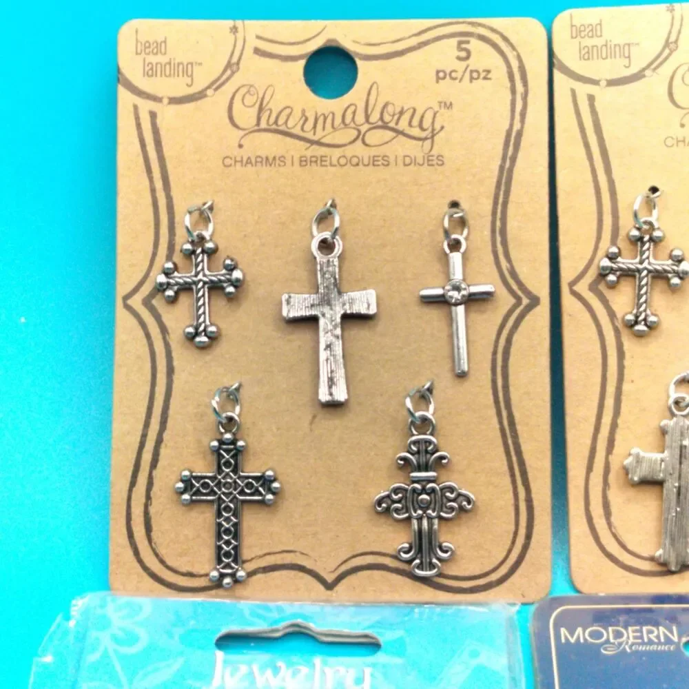 Charms Craft Lot Mix Crosses Tags Crystal Beads